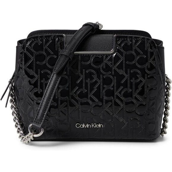 Crossbody Bag PVC Women's Small Adjustable Strap Black Silver